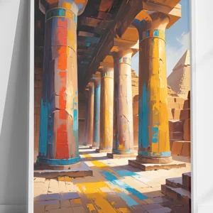 Egyptian Ancient " Pharaonic Temple Abu Simbel temples" Abstract Oil Colors Canvas pyramids view | Pharaoh Wall Art – High-Resolution, Editable & Print-Ready Digital Download