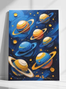 Planets Abstract Oil Colors Canvas | Cosmic Wall Art - Hand-stretched over solid wood