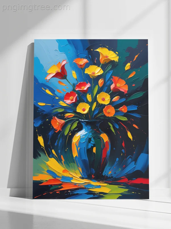 Flower Vase Abstract Oil Colors Canvas | Vintage Floral Wall Art -  Hand-stretched over solid wood - Image 2