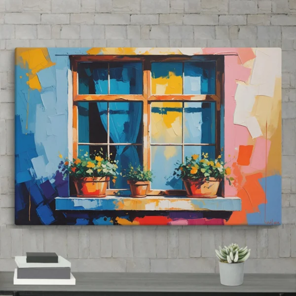 Sunlit Reverie: A Vintage Window Awash in Color - Hand-stretched canvas over solid wood