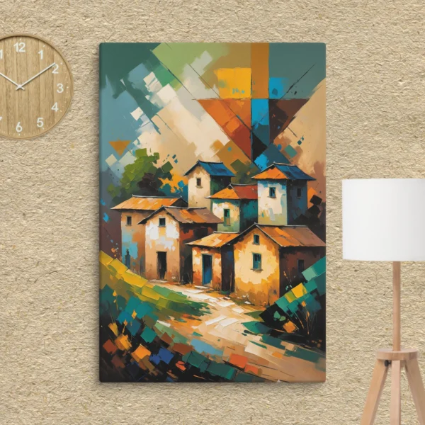 Vintage Village Oil Colors Canvas | Nostalgic Wall Art – Hand-stretched over solid wood - Image 3