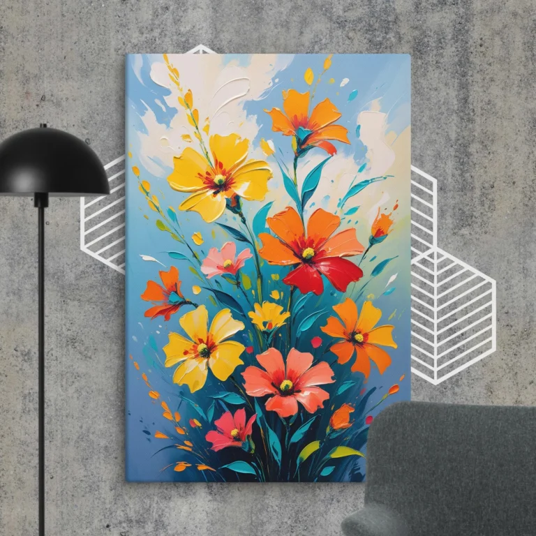 Flowers Artwork & Sky Abstract Oil Painting - +100 Hand-stretched Canvas over solid wood stretcher bars 2 canvas in 40x60 wall 680261c1821bf