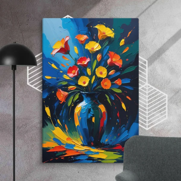 Flower Vase Abstract Oil Colors Canvas | Vintage Floral Wall Art -  Hand-stretched over solid wood - Image 3