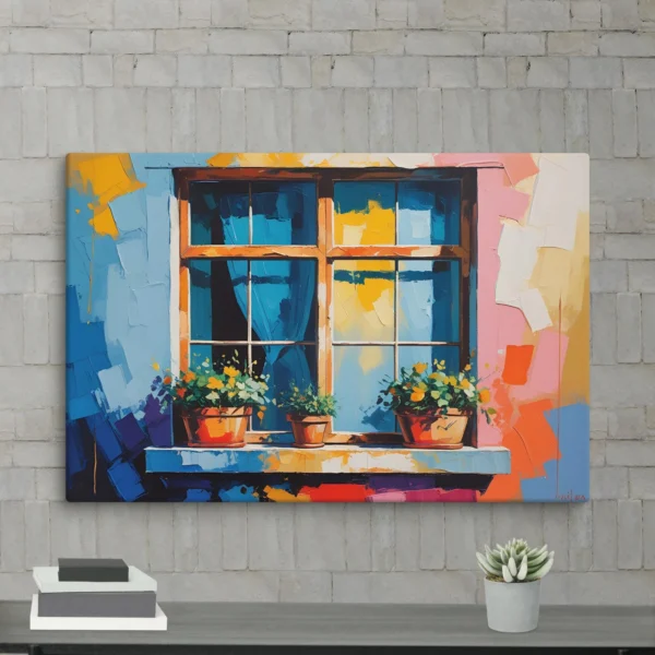 Sunlit Reverie: A Vintage Window Awash in Color - Hand-stretched canvas over solid wood - Image 2