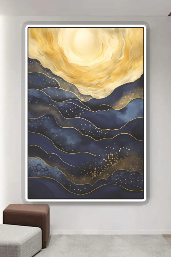 Exclusive Abstract gold sun and waves Canvas Wall Art  | Premium High-Resolution Modern Decor - Image 2