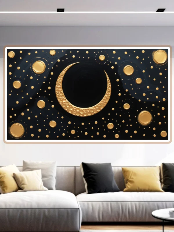 Celestial Serenity –Golden Crescent Moon Canvas Art Black Background (Instant Download) - Image 3
