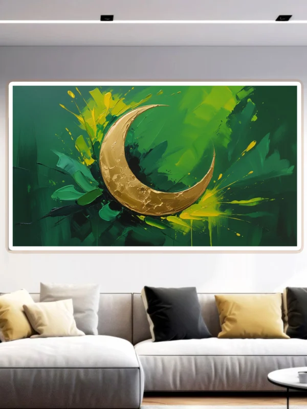 Celestial Serenity –Golden Crescent Moon Canvas Art Abstract Green Background (Instant Download)2025 - Image 4